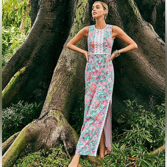 Lilly Pulitzer Dresses & Skirts - Lilly Pulitzer Floral Maxi Dress - Pink and Green